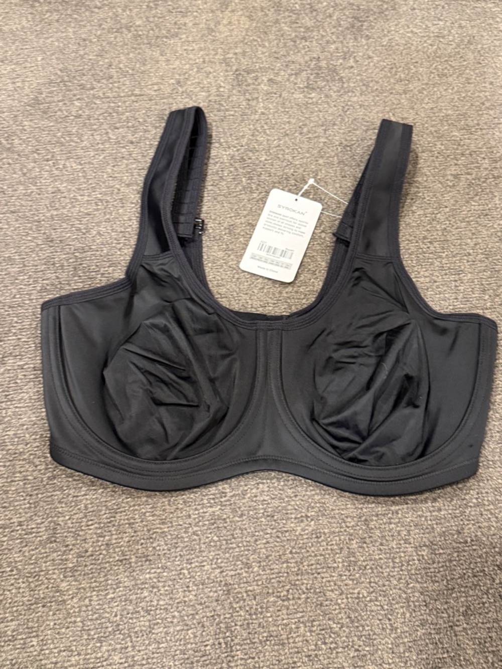 NWT * SYROKAN Women's Max Control Underwire Black non padded Bra - size 38 DD